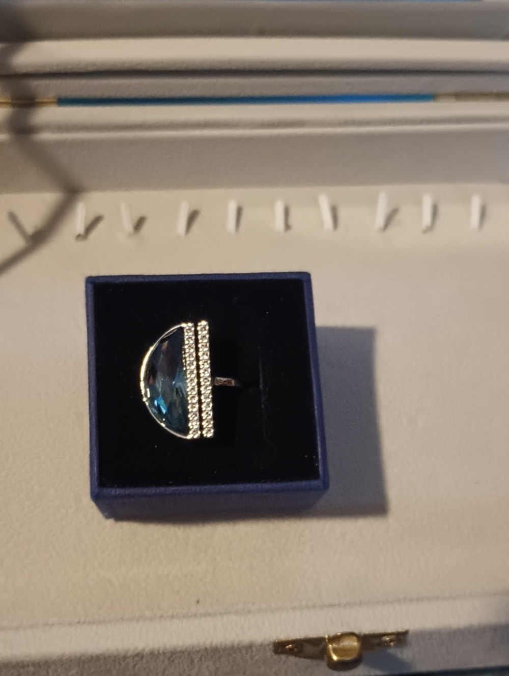 Silver Ring with Blue Gem and Crystal Accents - Women's Jewelry